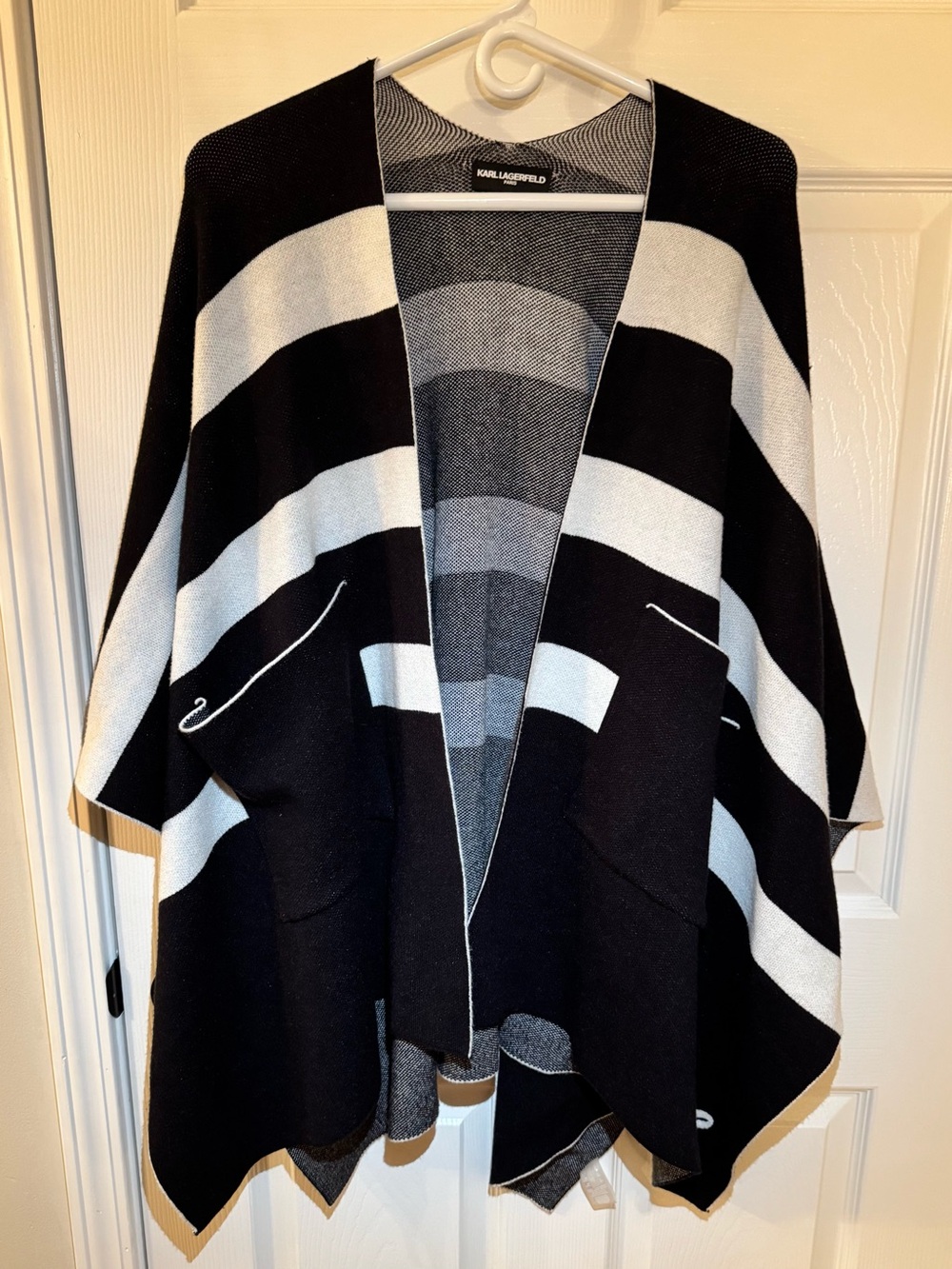 Karl Lagerfeld Black & White Striped Poncho / Cape / Shawl Sweater